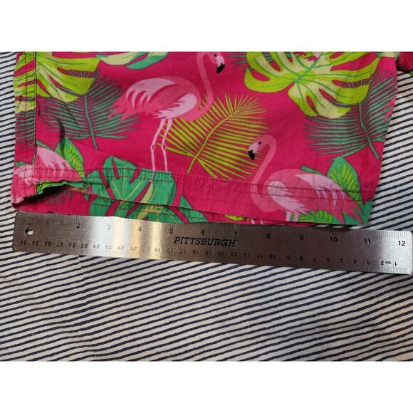 Massive $65 Large Pink Green Flamingo Tropical Stretch Waist Cotton Shorts - Picture 3 of 10